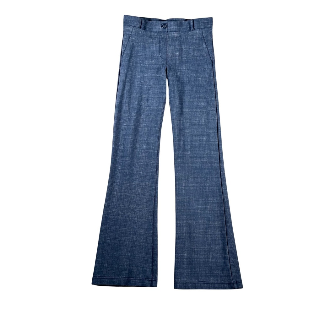 Betabrand Dress Pant Pants Flare Leg Yoga Blue Crosshatch Small Regular Stretch
